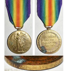 CM0124. VICTORY MEDAL - 22182 Barnett, KIA Messsines 7/6/1917