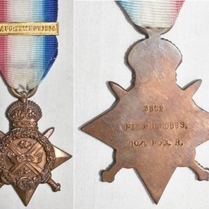 CM0180. 1914 STAR With MONS BAR – 3302 PTE. H.B.HOBBS, 10/L’POOL