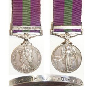 CM0578. G.S.M. 1918-62 EIIR clasp MALAYA - G D Rowe, NZ Regt.