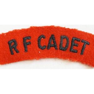 CST026. R F CADET, black woven on red wool, curved