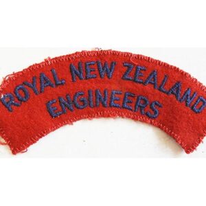 CST042. ROYAL NZ ENGINEERS, very dark blue on red, stitched edge