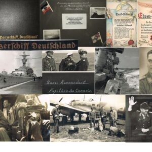 DOC152. PANZERSCHIFF DEUTSCHLAND PHOTO ALBUMS, CAP BAND & DOCS.