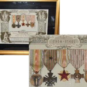 FM0180. GROUP OF FIVE FRENCH MEDALS mounted in gilt edged frame