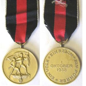 FM0338. COMMEMORATIVE MEDAL OF 1 OCTOBER 1938 - Sudetenland