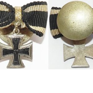 PIN073. IRON CROSS 2nd Class 1914 on buttonhole disc with ribbon