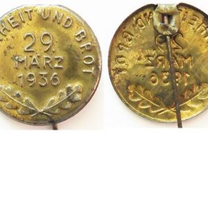 PIN204. FREIHEIT UND BROT – 29 MARZ 1936, pressed tin